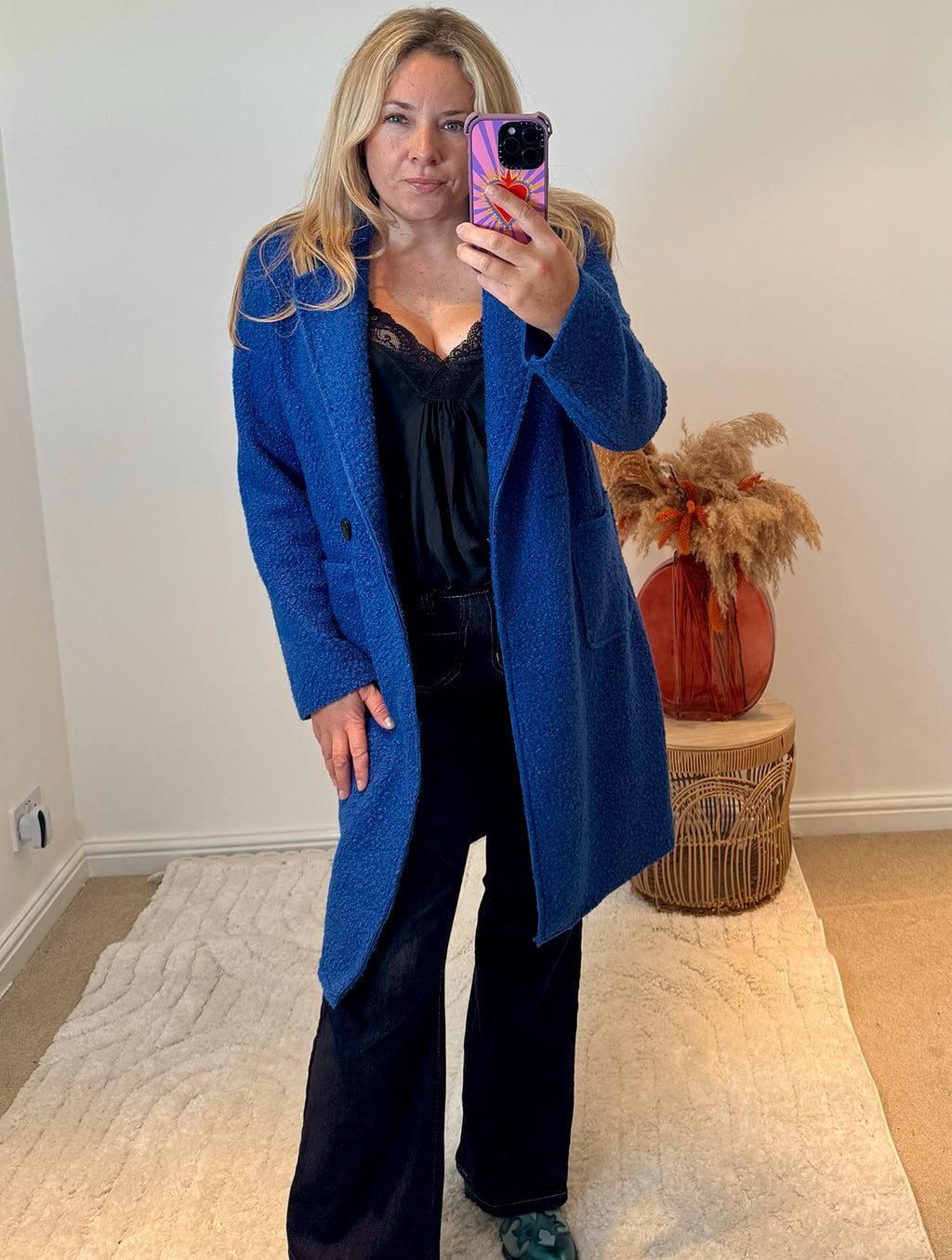 Lightweight Boucle Coat | Mid Blue