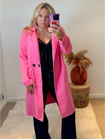 Lightweight Boucle Coat | Bright Pink