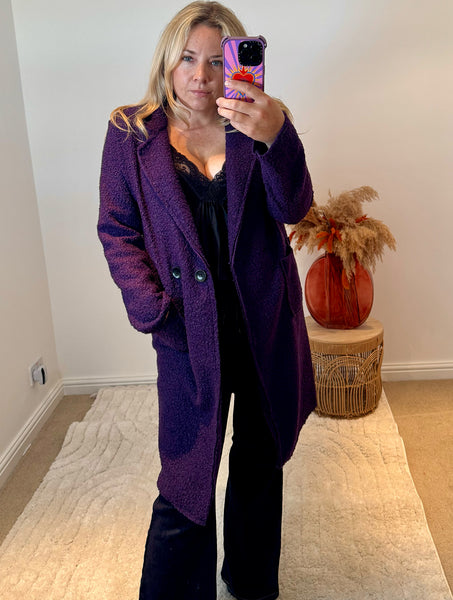 Lightweight Boucle Coat | Purple