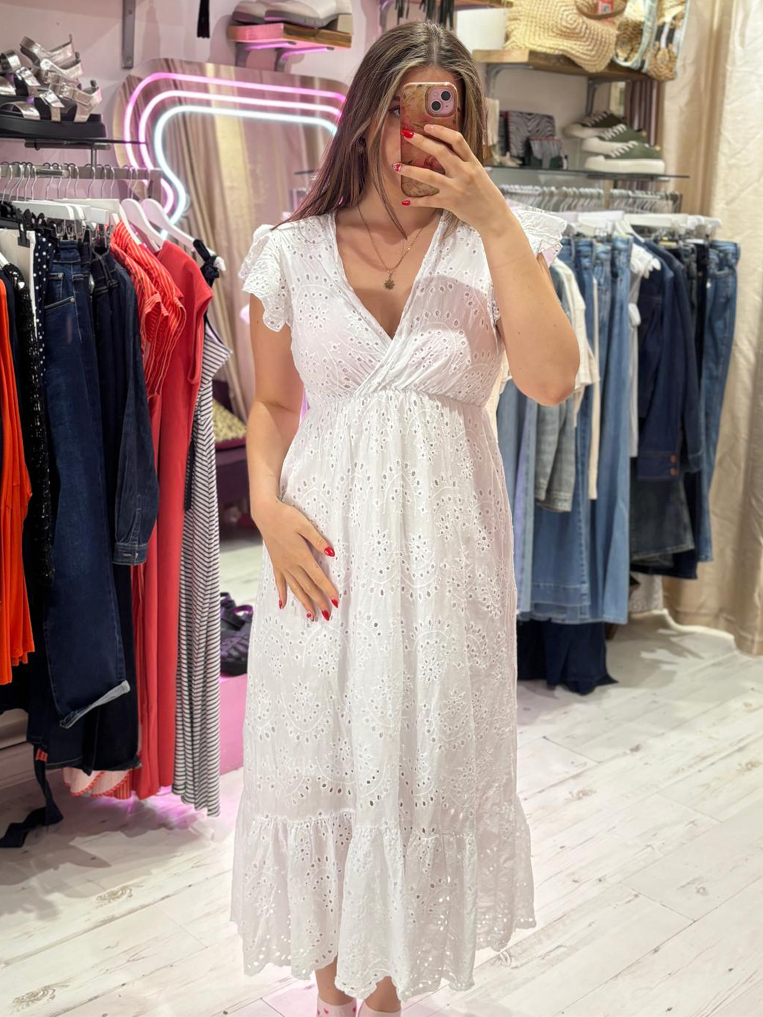Broderie Anglaise Cotton Midaxi Dress | White