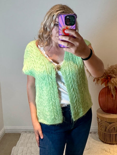 Sun Brooch Detail Knitted Waistcoat | Pistachio Green