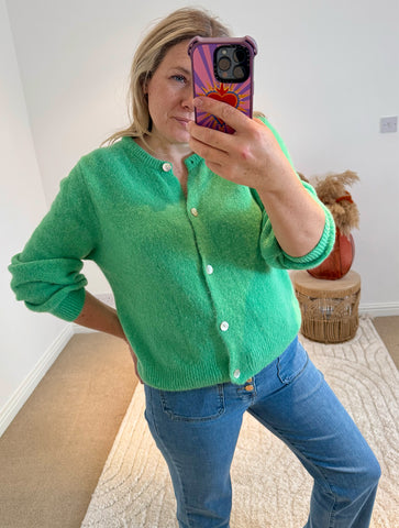 Soft Alpaca Wool Mix Round Neck Cardigan | Soft Green