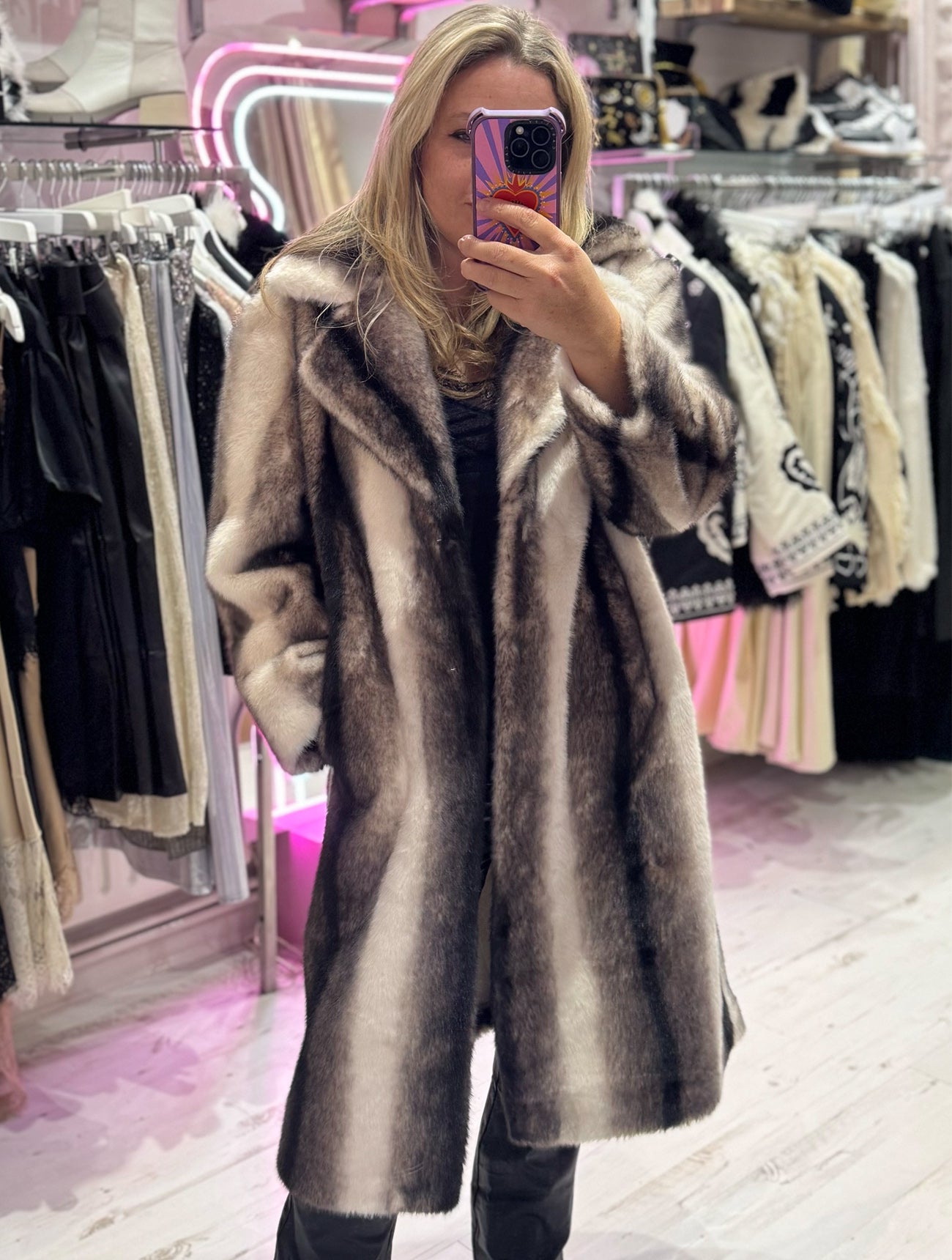 Luxury Faux Fur Ombre Coat | Black/White Multi