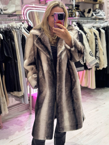 Luxury Faux Fur Ombre Coat | Black/White Multi