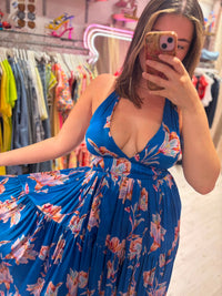 Hanna Halter Maxi Dress | Electric Blue Floral Print