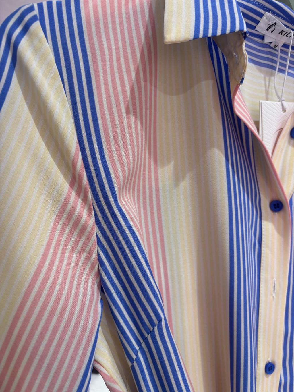 Pastel Striped Midi Shirt Dress