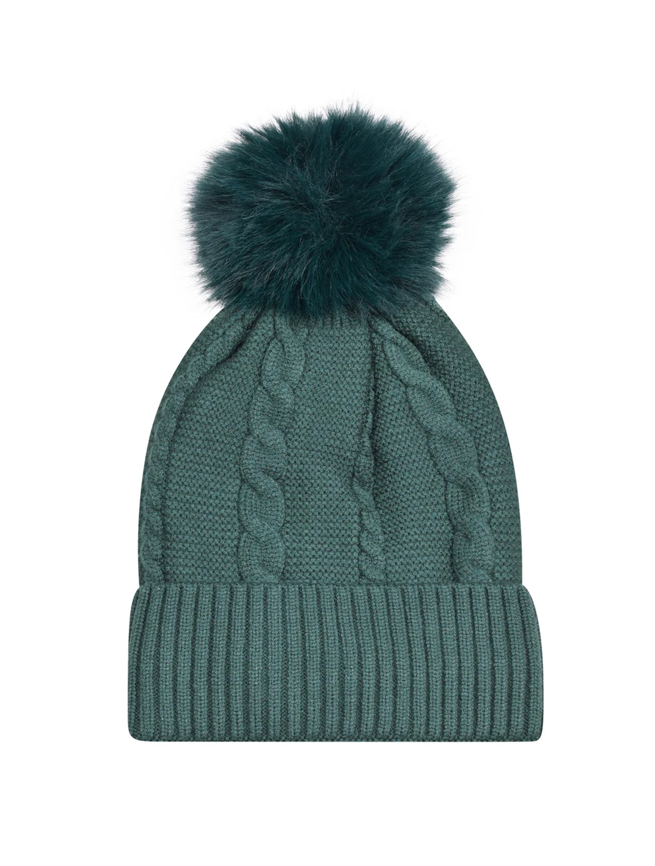 Cable Knit Knitted Bobble Hat | Forest Green