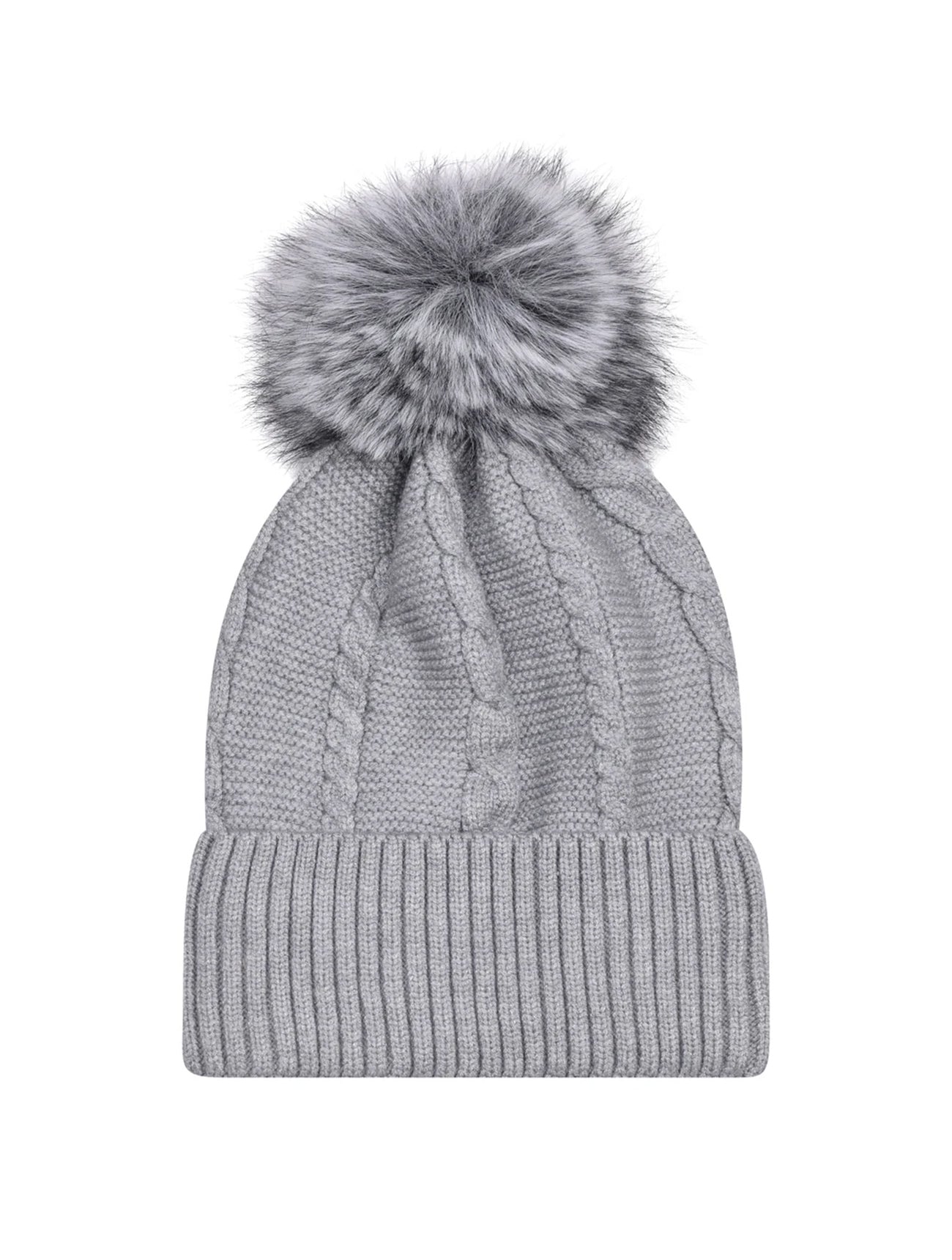 Cable Knit Knitted Bobble Hat | Grey
