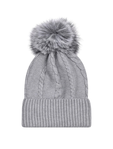 Cable Knit Knitted Bobble Hat | Grey