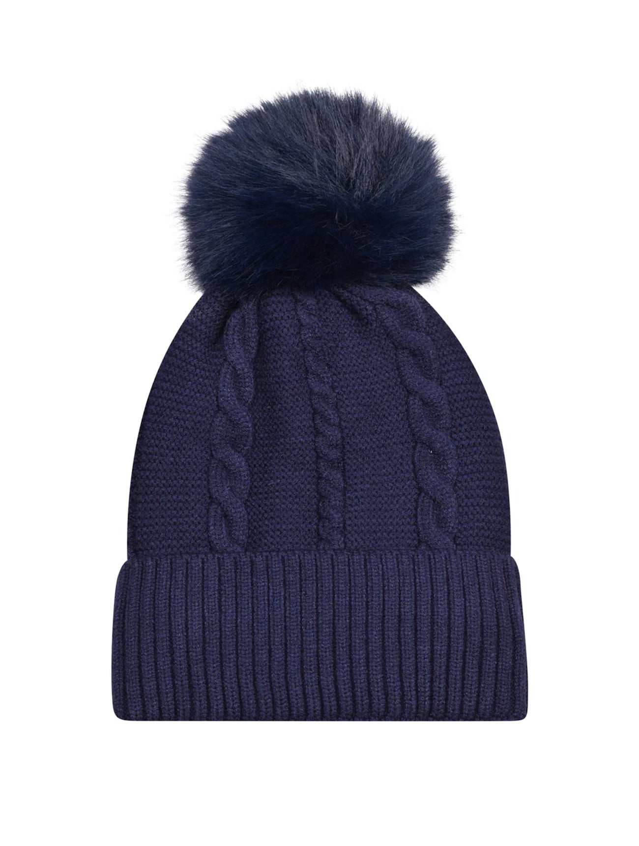 Cable Knit Knitted Bobble Hat | Navy
