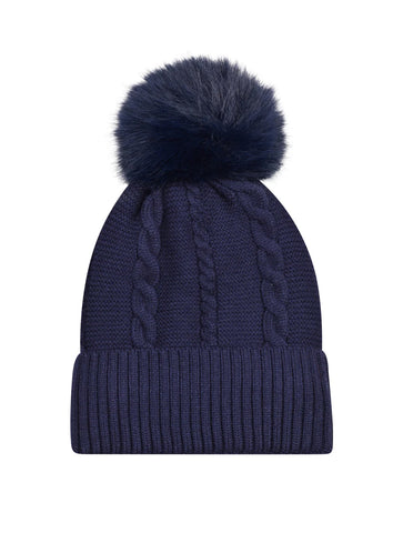 Cable Knit Knitted Bobble Hat | Navy