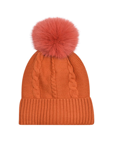 Cable Knit Knitted Bobble Hat | Burnt Orange