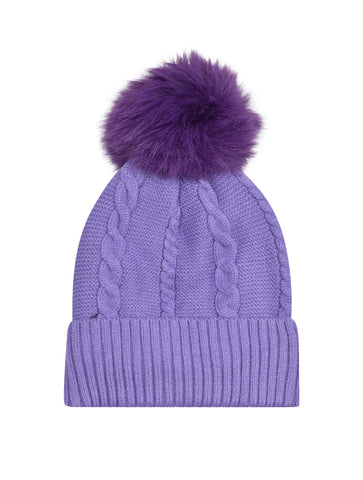 Cable Knit Knitted Bobble Hat | Purple