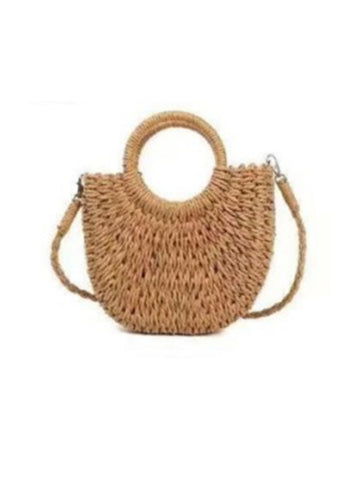 Small Straw Basket Top Handle Crossbody Bag | Camel