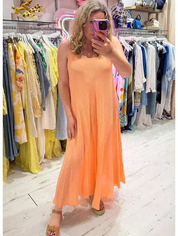 Textured Cotton Cami Maxi Dress | Soft Apricot