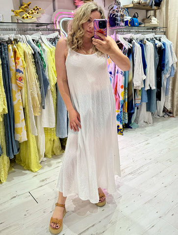 Textured Cotton Cami Maxi Dress | White