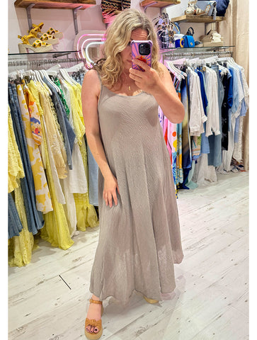 Textured Cotton Cami Maxi Dress | Taupe