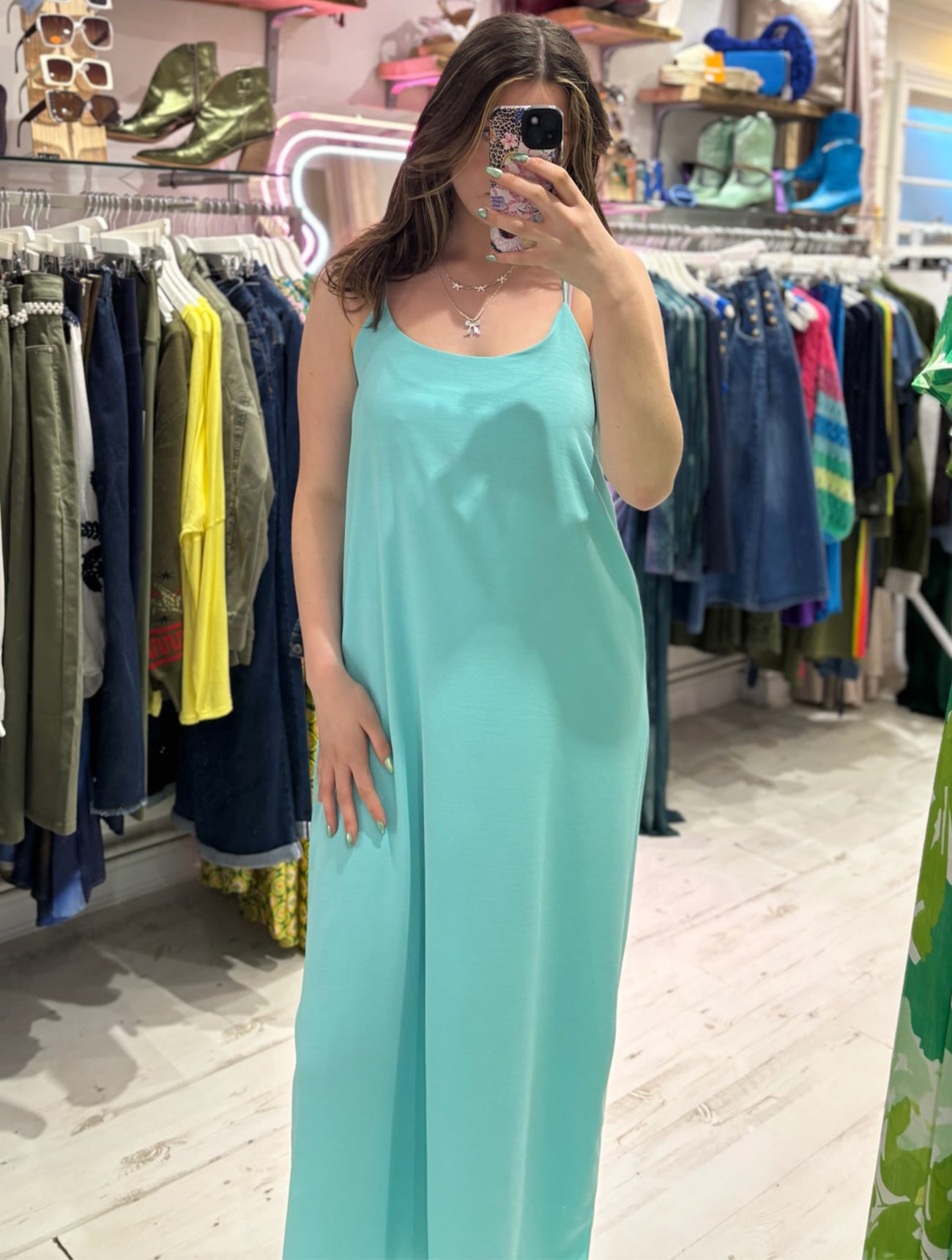 Camille Spaghetti Strap Maxi Dress | Aqua
