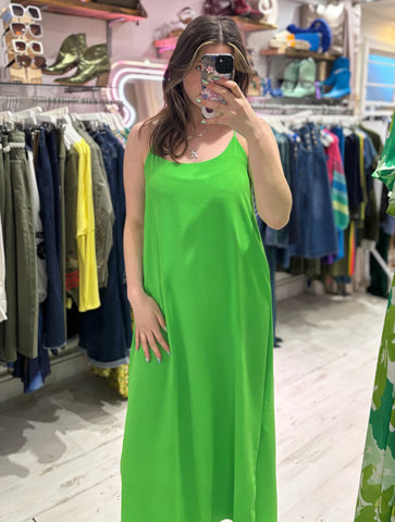 Camille Spaghetti Strap Maxi Dress | Bright Green