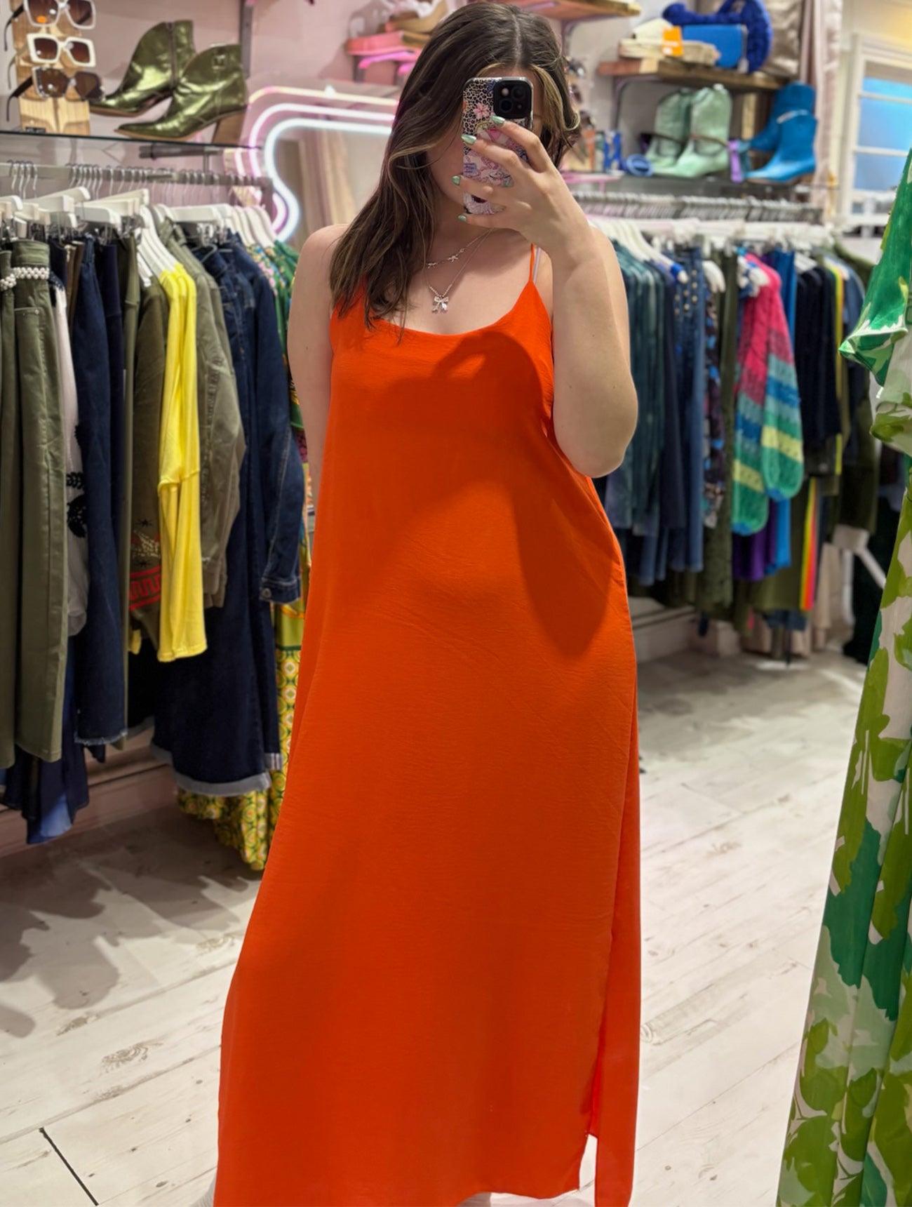 Camille Spaghetti Strap Maxi Dress | Orange