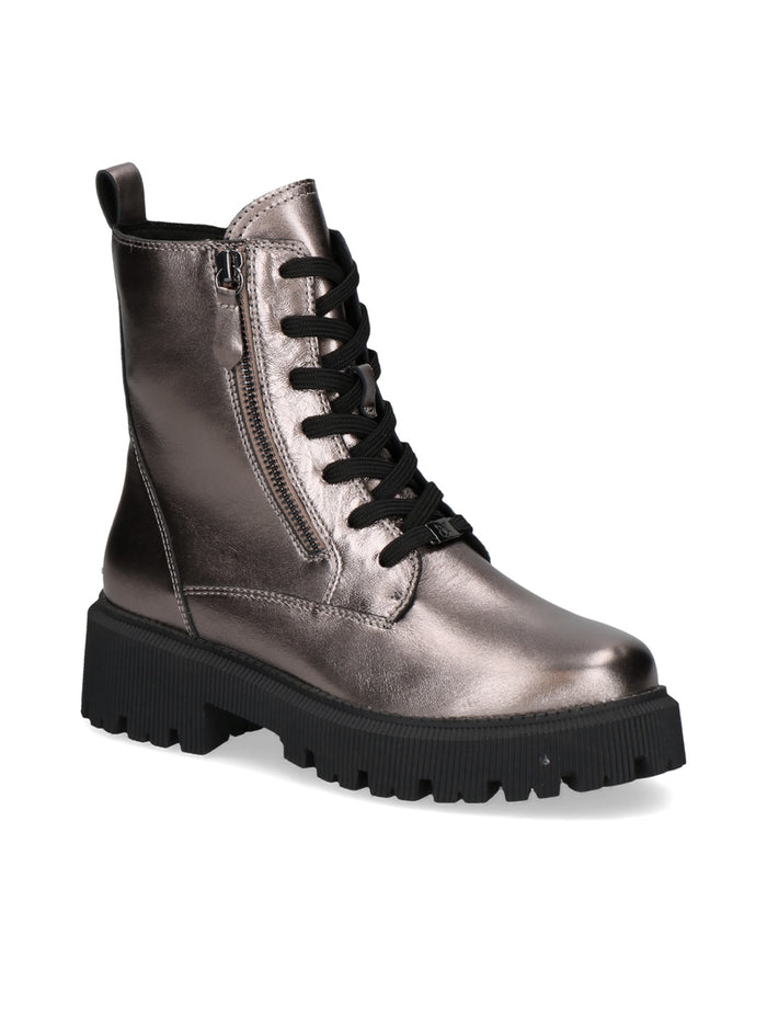 Caprice | Metallic Chunky Lace Up Boot | 26229 | Taupe Metallic
