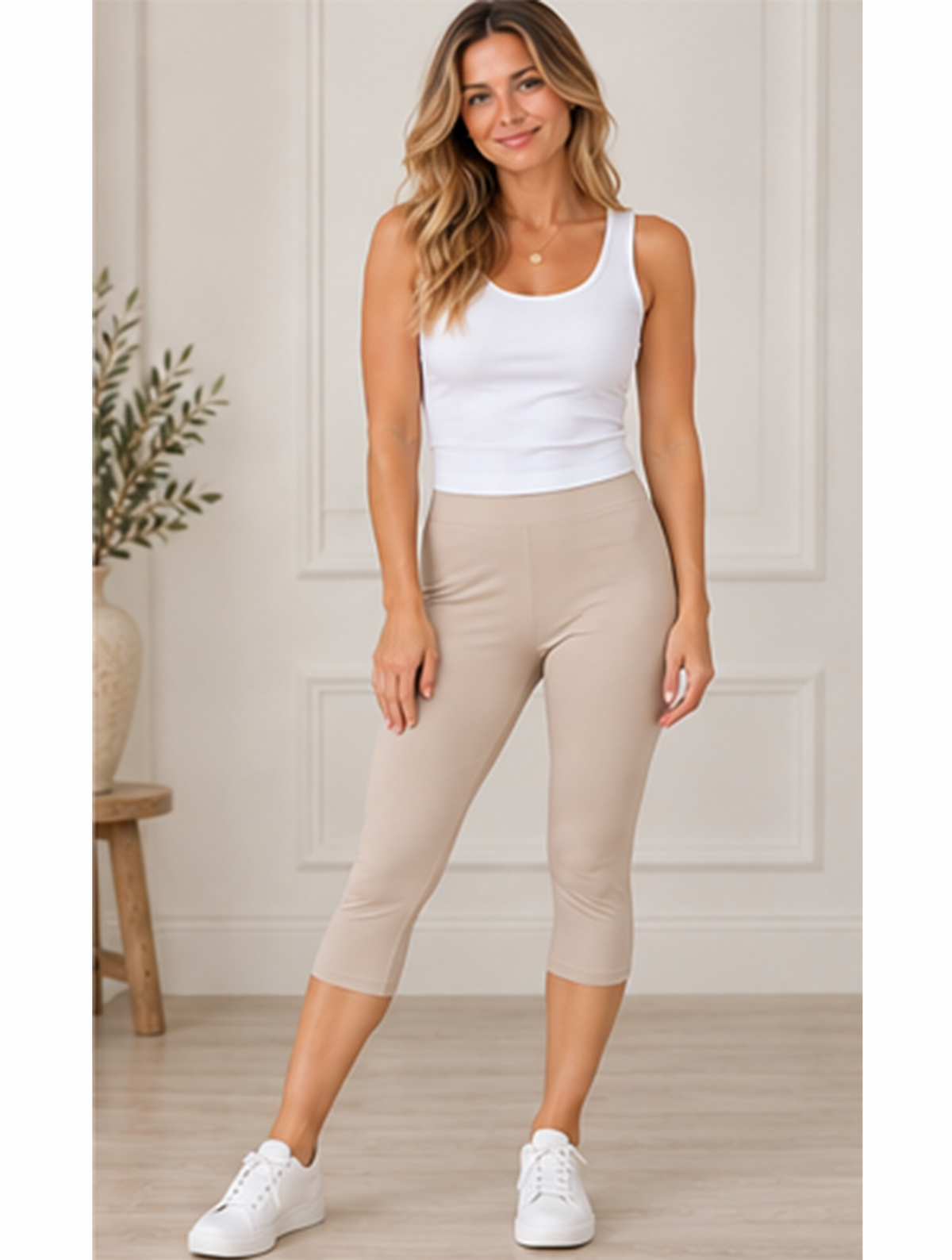 Capri Length Leggings | Beige