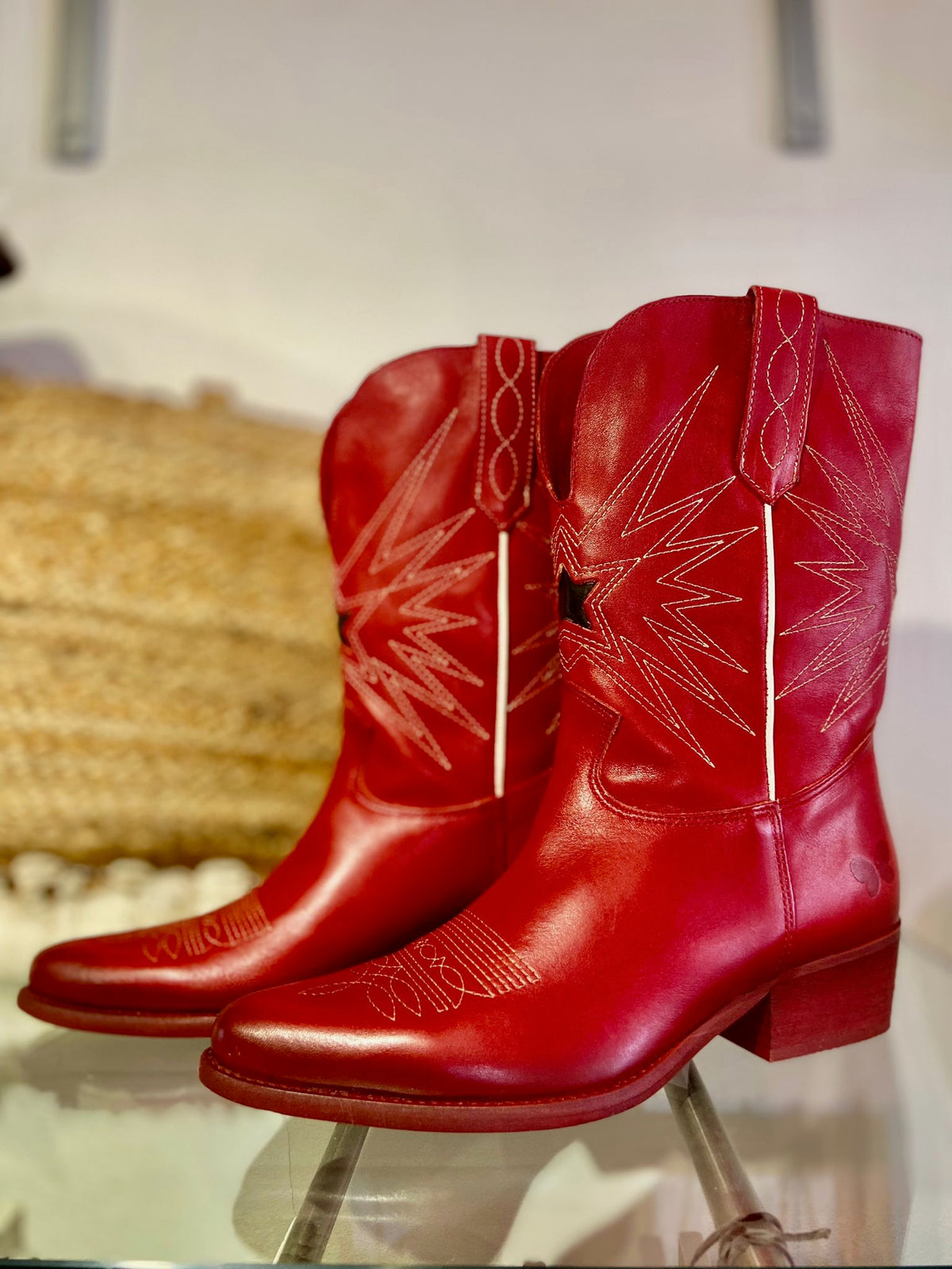 Felmini | Long Leather Cowboy Boot | Red Multi