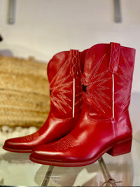 Felmini | Long Leather Cowboy Boot | Red Multi