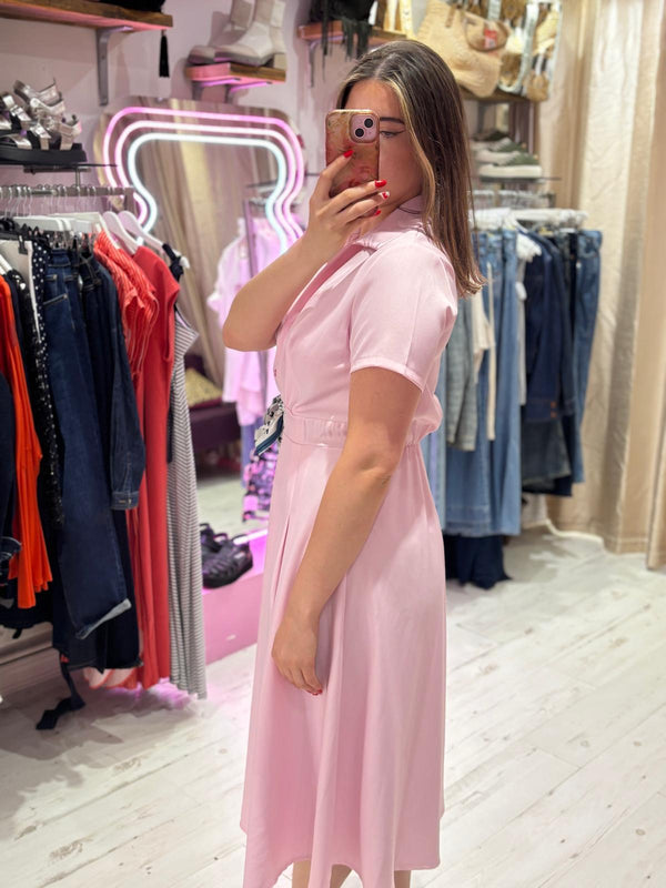 Retro Inspired Shirt Dress with Tie | Light Pink