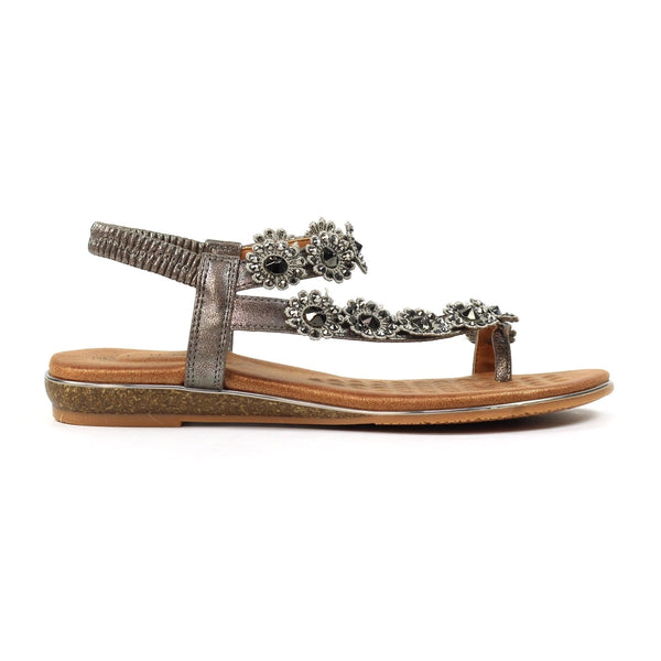 Lunar | Charlotte II Embellished Flower Sandal | Pewter