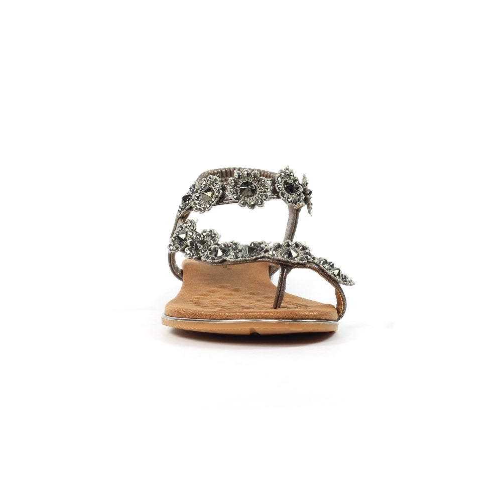 Lunar | Charlotte II Embellished Flower Sandal | Pewter