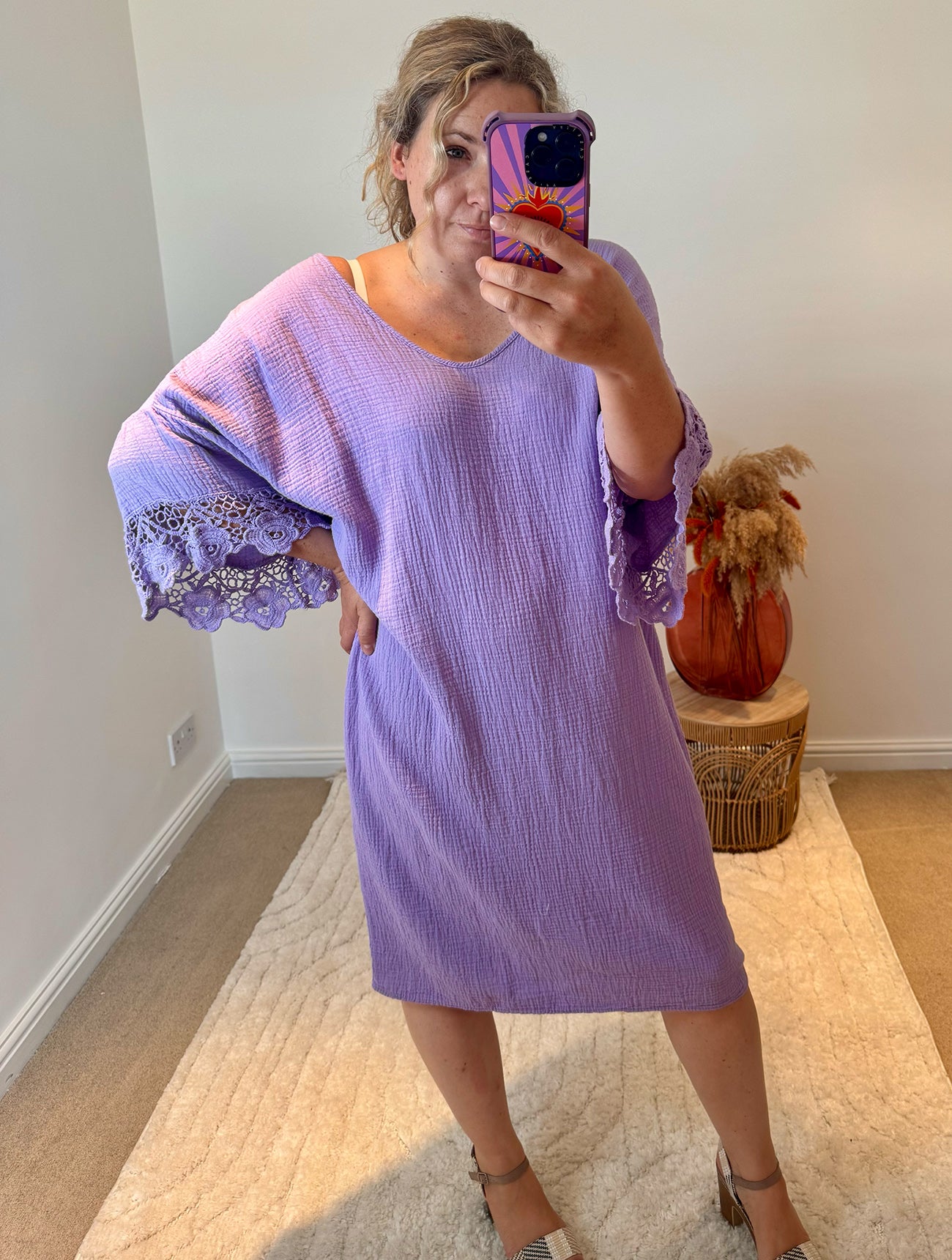 Cheesecloth Crochet Detail Dress/Cover Up | Lilac