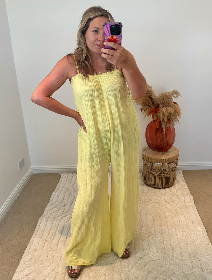 Wide Leg Cheesecloth Jumpsuit | Lemon Yellow