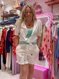 Celestial Cheesecloth Frill Shorts | White Multi