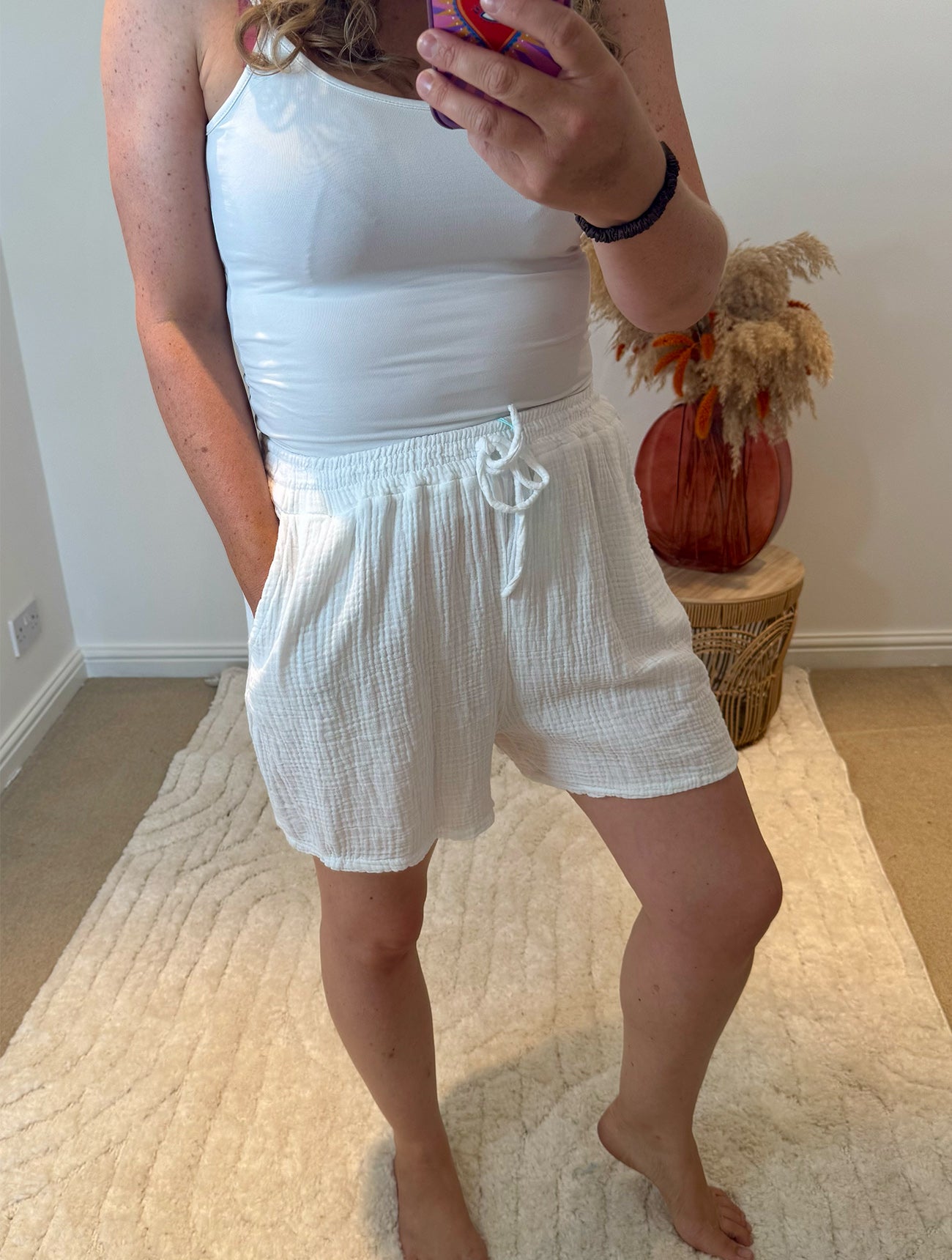 Plain Cotton Cheesecloth Shorts | White