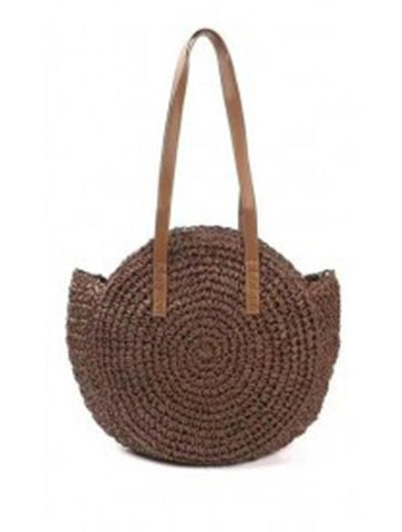 Large Circle Straw Bag | Chocolate Brown