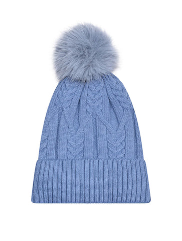 Chunky Cable Knit Bobble Hat | Denim Blue