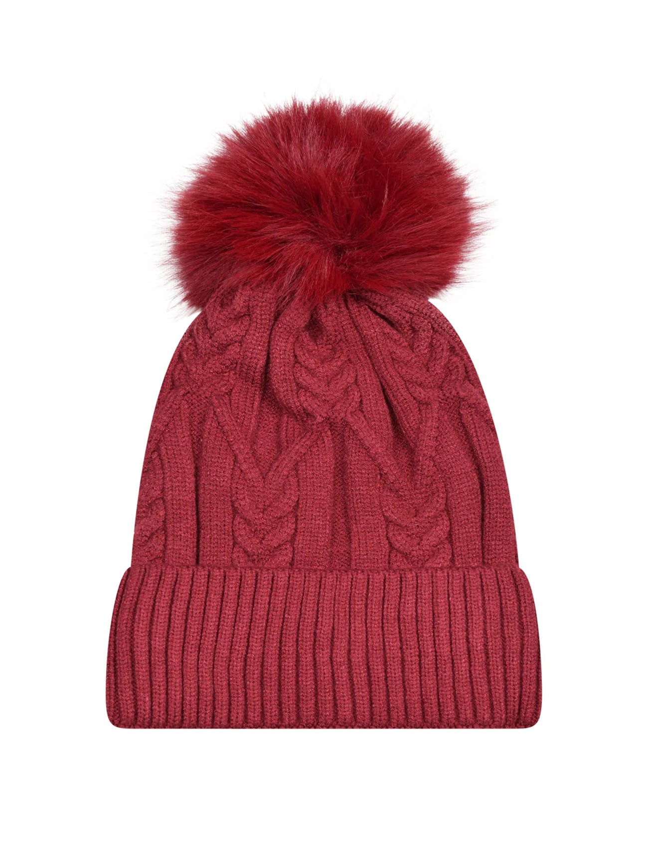 Chunky Cable Knit Bobble Hat | Wine Red