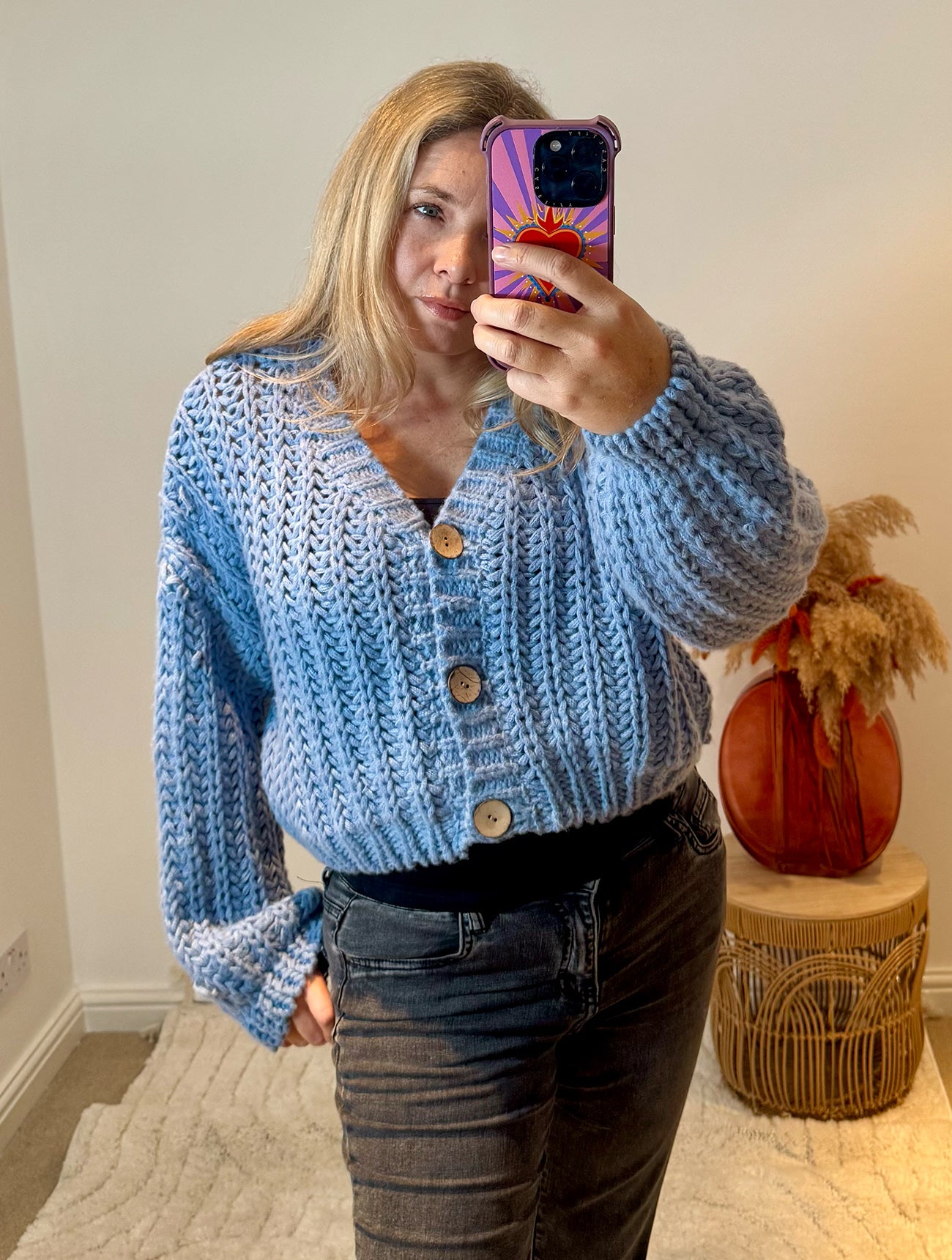 Cropped Chunky Knit Cardigan | Soft Blue