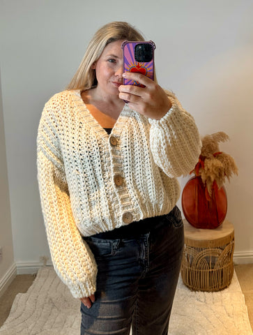 Cropped Chunky Knit Cardigan | Cream