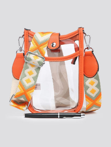 Clear Bag With Colourful Strap | Orange