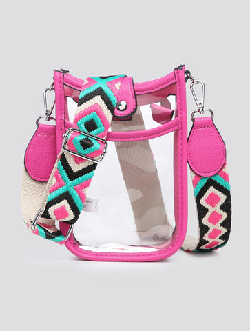Clear Bag With Colourful Strap | Bright Pink