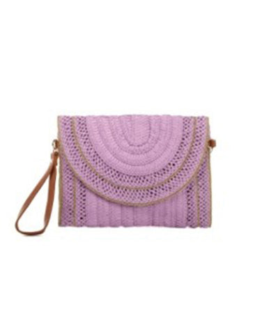 Straw Clutch Bag With Gold Detail | Lilac