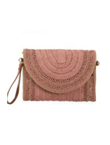 Straw Clutch Bag With Gold Detail | Dusky Pink