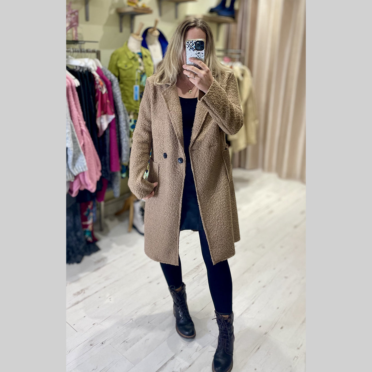 Lightweight Boucle Coat | Camel