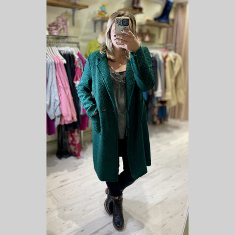 Lightweight Boucle Coat | Forest Green