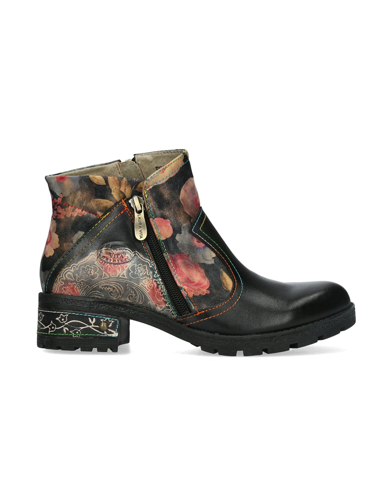 Laura Vita | Cocrailo 74 Floral Ankle Boot | Black Multi