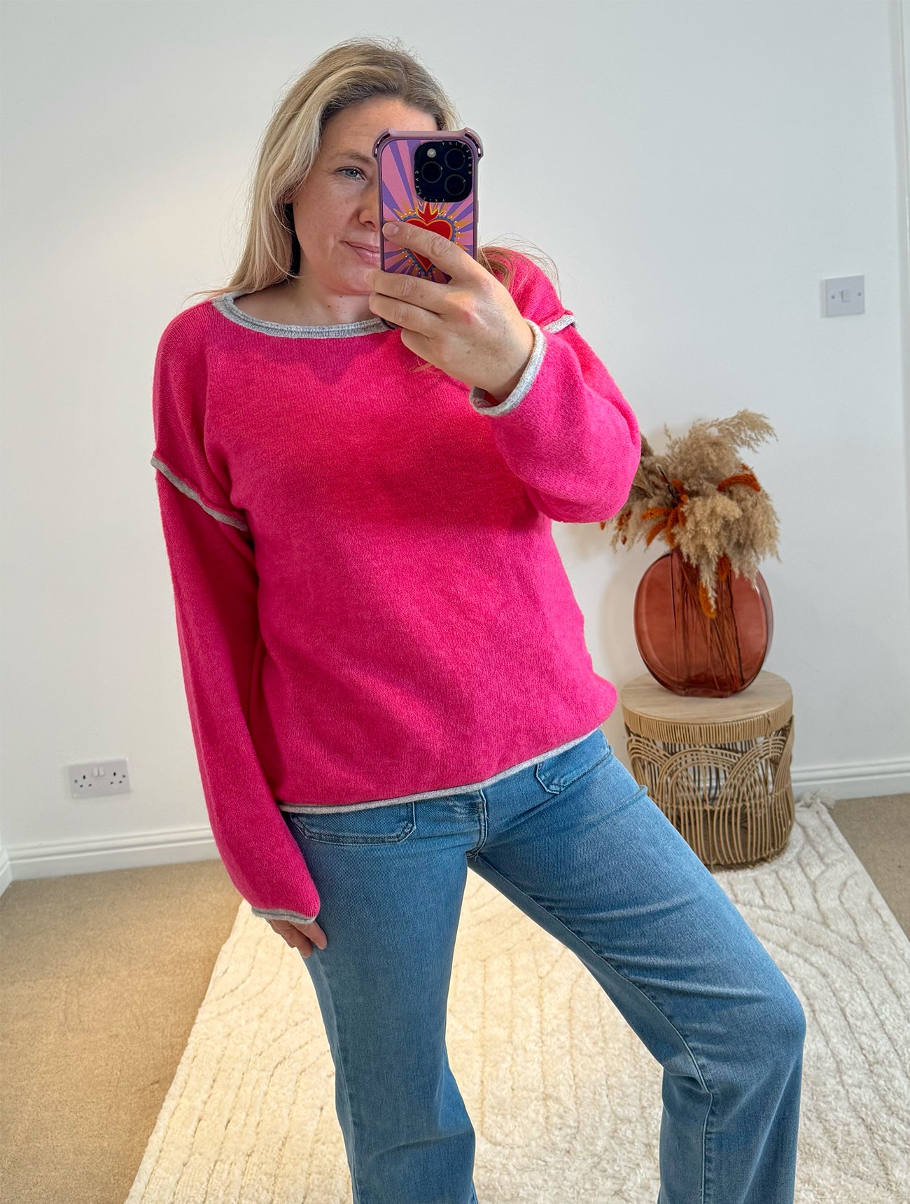Contrast Seam Jumper | Bright Pink