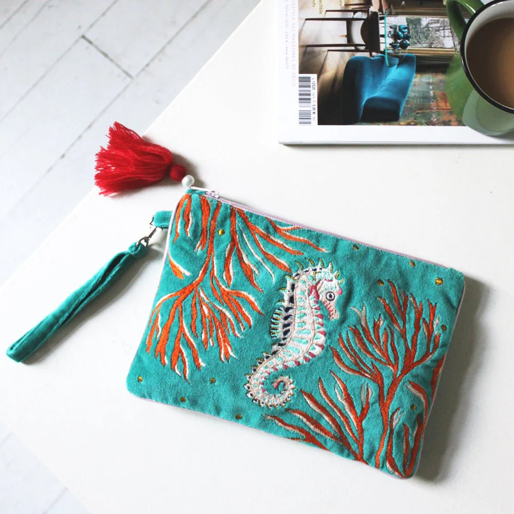 Coral Seahorse Clutch Bag