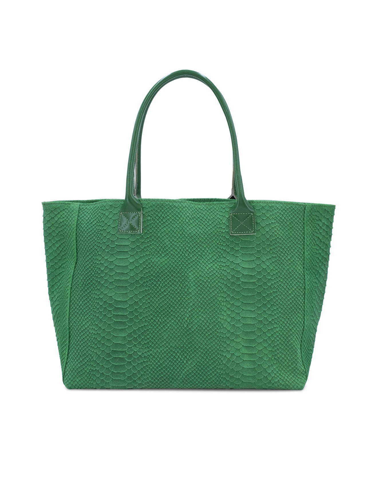 Suede Snake Design Leather Tote Bag | Green
